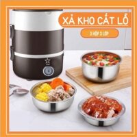 Hộp Mang Cơm Văn Phòng, Cặp Lồng Hâm Nóng Thức Ăn Cắm Điện 3 Tầng Inox Lunchbox, Bảo Hành 12 Tháng