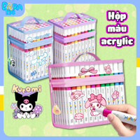 Hộp Màu Acrylic Kuromi Melody Kèm Túi Đựng Chống Thấm Và Sticker Vẽ Được Trên Nhiều Chất Liệu Không Lem Không Bị Vón Màu