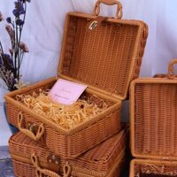 Hộp mây đan hộp ins dệt vali phù rể nhựa Phù Dâu Hộp Mây Hộp quà giả mây Hộp quà Cưới Quà lưu niệm