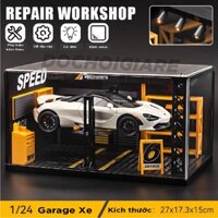 Hộp mica trưng bày diorama có phụ kiện gara, đèn led và cầu nâng xe cho ôtô 1:24 mô tô 1:12 kích thước PK412 PK401 PK410