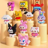 Hộp mù xếp hình lắp ráp hạt nhỏ mini, đồ chơi khối xây dựng nhỏ, quà tặng, mặt dây chuyền búp bê gấu dâu hoạt hình