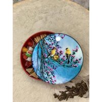 Hộp mứt 5 ngăn chim sơn ca- hoa đào tím - ruột đỏ D30xH7.5 (9cm) QTDHI1-2