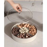 Hộp Mứt Nhựa Tròn Màu Trắng Decor Bàn, Phòng Khách Xinh Xắn - Khay Đựng Đồ Ngày Tết Có Nắp Xinh Xắn