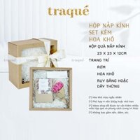 Hộp nắp kính - 6 mẫu Hộp quà tặng giấy Kraft thân thiện môi trường - kèm giấy lót và dây thừng trang trí - Set kèm hoa khô - Hộp nắp kính