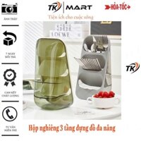 Hộp nghiêng 3 tầng đựng muỗng đũa, đựng đồ đa năng có ngăn ráo nước