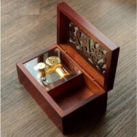 Hộp nhạc dây cót bằng gỗ chạm khắc phong cách vintage, mẫu big size GSK