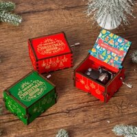 Hộp nhạc gỗ quay tay mẫu Giáng Sinh Noel Hand Crank Music Box Christmas