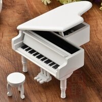 Hộp nhạc gỗ vặn dây cót hình piano, hình hộp gỗ vintage làm quà tặng (hàng sẵn)