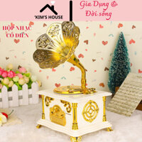 Hộp Nhạc Hình Hoa Loa Kèn 22.5x13x11cm, Dây Cót Có Nút Vặn Phát Ra Nhạc Phong Cách Cổ Điển, Sang Trọng