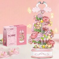 Hộp Nhạc Lên Dây Cót Xoay 360 Độ Lắp Ghép Vòng Xoáy Hoa Lá Cùng Cặp Đôi Thiên Nga Lãng Mạn