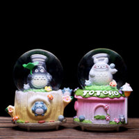 Hộp nhạc quả cầu pha lê Totoro hoạt hình, quà tặng ngày lễ bông tuyết phát sáng, đồ trang trí quả cầu thủy tinh