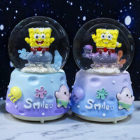 Hộp nhạc quả cầu pha lê SpongeBob, quà tặng ngày lễ hình bông tuyết phát sáng, đồ trang trí quả cầu thủy tinh