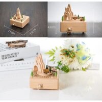 Hộp nhạc vặn dây cót đoàn tàu xe lửa bằng gỗ