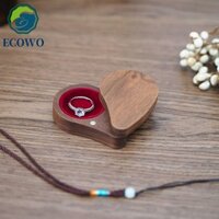 Hộp nhẫn đính hôn AQUAGEM, Hộp đựng đồ trang sức bằng gỗ hình trái tim bằng gỗ óc chó, Hộp đựng bông tai bền di động cổ điển Sinh nhật