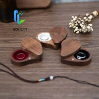 Hộp nhẫn đính hôn GOFIDIN, Hộp đựng đồ trang sức bằng gỗ hình trái tim bằng gỗ óc chó, Vỏ di động cổ điển Hộp đựng bông tai có thể tái sử dụng Lễ tạ ơn