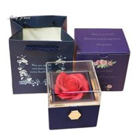 Hộp Nhẫn Hoa Hồng Nhung Hộp Trang Sức Xoay 360° Ngày lễ tình nhân Ngày lễ tình nhân Quà tặng lãng mạn Màu xanh đậm