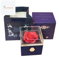 Hộp Nhẫn Hoa Hồng Nhung Hộp Trang Sức Xoay 360° Ngày lễ tình nhân Ngày lễ tình nhân Quà tặng lãng mạn Màu xanh đậm