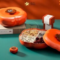 Hộp Nhựa 4 Ngăn Quả Hồng Đựng Kẹo Trái Cây Khô Bánh Mứt Tết Có Nắp Đậy Trang Trí để bàn Nhà bếp phòng khách