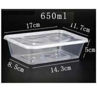 Hộp nhựa chữ nhật 650ml màu trắng dùng 1 lần