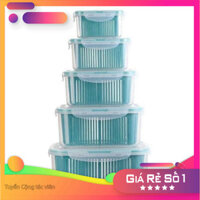 Hộp nhựa đựng đồ ăn tủ lạnh đa chức năng nguyên liệu nhựa PP có nắp đậy đậy set 5 hộp loại 1