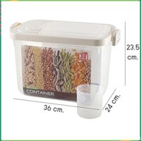 Hộp nhựa đựng đồ trong suốt, thùng đựng gạo 10kg gạo,14L nắp kép, nắp lật mở của Thái 36x24x23,5cm 2559