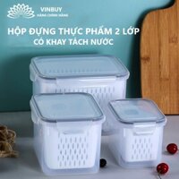 Hộp Nhựa Đựng Thực Phẩm, Hộp Bảo Quản Thực Phẩm Tủ Lạnh VinBuy 2 Lớp Có Khay Giúp Ráo Nước, Bảo Quản Tiện Lợi, Nắp Chống Rò Rỉ Nước - 0.85L
