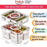 Hộp nhựa đựng thực phẩm, hộp bảo quản đa thực phẩm rau củ quả tủ lạnh 2-3-4 ngăn có lỗ thoát nước và nắp khóa – THEA