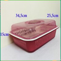 Hộp nhựa lớn có nắp và rổ nhựa, bộ thau rổ có nắp chữ nhật, khay rổ úp chén ly có nắp 34,5x25,5cm cao 15cm. MT3124