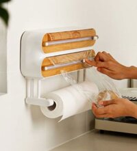 Hộp nhựa mặt giả gỗ cắt màng bọc thực phẩm, giấy thiếc, giấy nến hãng Yushijia