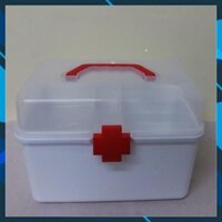 Hộp nhựa nhiều ngăn, tủ thuốc y tế mini bằng nhựa có quai xách. Màu trắng. 2089