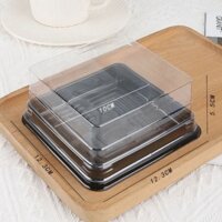 Hộp Nhựa PET XY12-12 Cao 5cm đế đen Đựng Rau Câu, Thạch Flan, Bánh Trung Thu, Bánh kem, Xôi