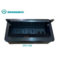 Hộp ổ cắm điện âm bàn Sinoamigo STS-130B, chất liệu nhôm xước, thiết kế nắp lật, modules tùy chỉnh theo yêu cầu