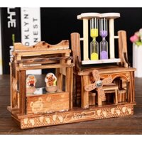 Hộp phát nhạc ngôi nhà kèm đồng hồ cát độc đáo, ngôi nhà phát nhạc dây cót - giao mẫu ngẫu nhiên