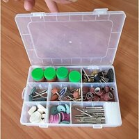 Hộp phụ kiện mài khắc đánh bóng, có bột đánh bóng có mũi đá mài, có chổi đồng, có mũi khoan nhỏ và lưỡi cắt