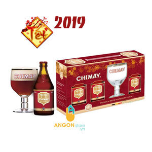 Hộp quà bia Chimay đỏ 7% Hộp 3 chai 330ml + ly