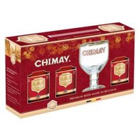 Hộp quà bia Chimay đỏ 9% Bỉ – 3 chai 330ml kèm ly