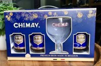 Hộp quà bia Chimay xanh 9% Bỉ 3 chai + 1 ly pha lê cao cấp