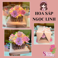 Hộp quà cánh bướm hoa sáp có khay cài tiiền màu hồng sang trọng kèm thiệp