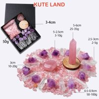 Hộp Quà Chakra Đá Trái Tim, Đá Trụ, Đá Vụn, Đá Amethyst Tooth Kèm Trụ Đá Nhỏ DA-50