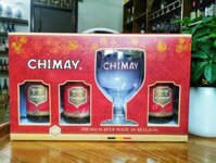 Hộp quà chimay đỏ 3 chai 330ml + 1ly pha lê cao cấp 500ml của Bỉ