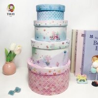 Hộp quà công chúa nàng tiên cá TIEZI, Hộp đóng gói tròn chống bụi có thể xếp chồng lên nhau, Hộp quà tặng hình vuông hoạt hình kẹo