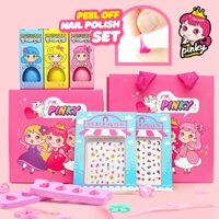 Hộp quà dễ thương Pink princessi'm Pinky sơn móng tay trẻ em 3 miếng dán móng tay trẻ em 2 miếng cho bé gái [mỹ phẩm Hàn Quốc]