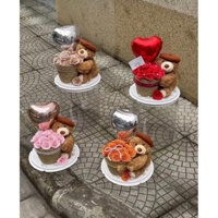 Hộp Quà Gấu Bông Ôm Hoa Kèm Bóng Bay Sang Trọng