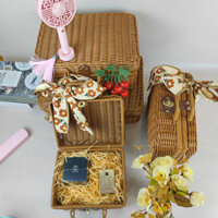 Hộp Quà Handmade Mây Vali Dã Ngoại Dệt Giỏ Hộp Bảo Quản Đạo Cụ Ảnh Hộp Cưới Cao Cấp Chổi Quà Lưu Niệm