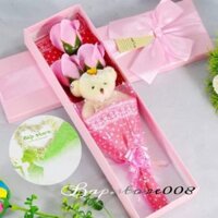 Hộp quà hoa hồng sáp thơm 3 bông kèm gấu cực dễ thương