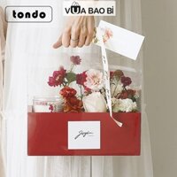 Hộp quà sinh nhật, bằng giấy 2 ngăn túi mi ca trong suốt, giỏ đựng hoa quả, bánh kem kèm nơ ruy băng