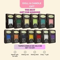 Hộp Quà Tặng 12 cây nến thẳng Taper 25,5cm, hàng xuất khẩu Mỹ, trang trí tiệc cưới nhà hàng Doll & Candle Gift