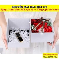 Hộp Quà Tặng Bạn Gái 14/2 8-3 Hoa Hồng Sáp Thơm + kèm 1 Thỏi Son 3CExịn sò sang chảnh cùng Thiệp lời chúc