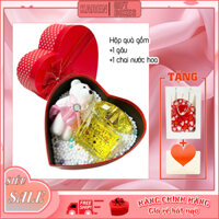 Hộp quà tặng gấu và nước hoa hình trái tim cho bạn gái