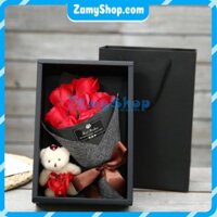 Hộp quà tặng hoa hồng sáp Cao cấp 7 bông - kèm gấu và thiệp - Quà Valentine 14/02 - Phụ nữ 8/3 -  Phụ nữ Việt Nam 20/10